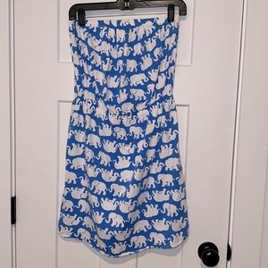 Lilly Pulitzer blue and white elephant strapless dress size medium